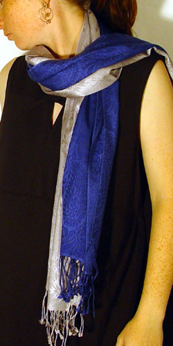 70% pashmina/30% silk true blue and gray Jacquard mufflers