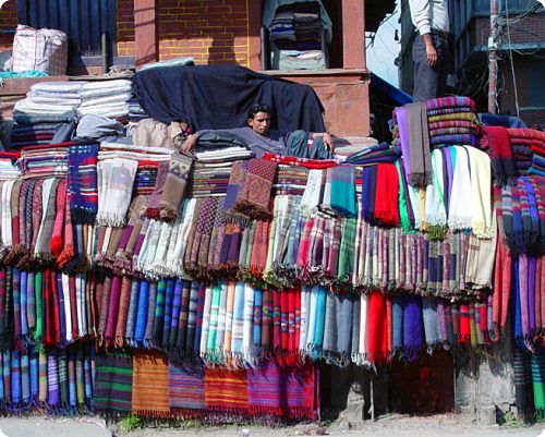So-called pashmina shawls being sold in the streets of Kathmandu.