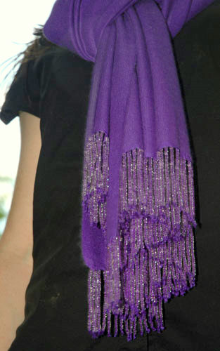 Grape (thread color #41)  70/30 medium with straight fringes, clear beads